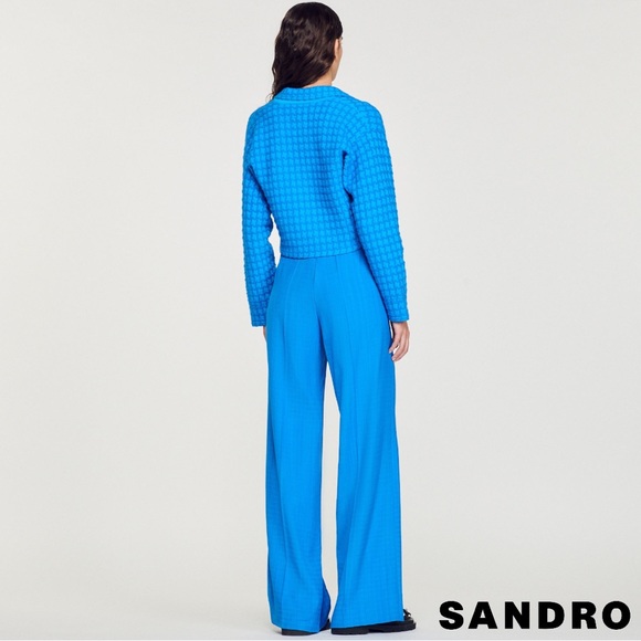 SANDRO Astier Cropped Tweed Coatigan in Electric Blue - Picture 10 of 12